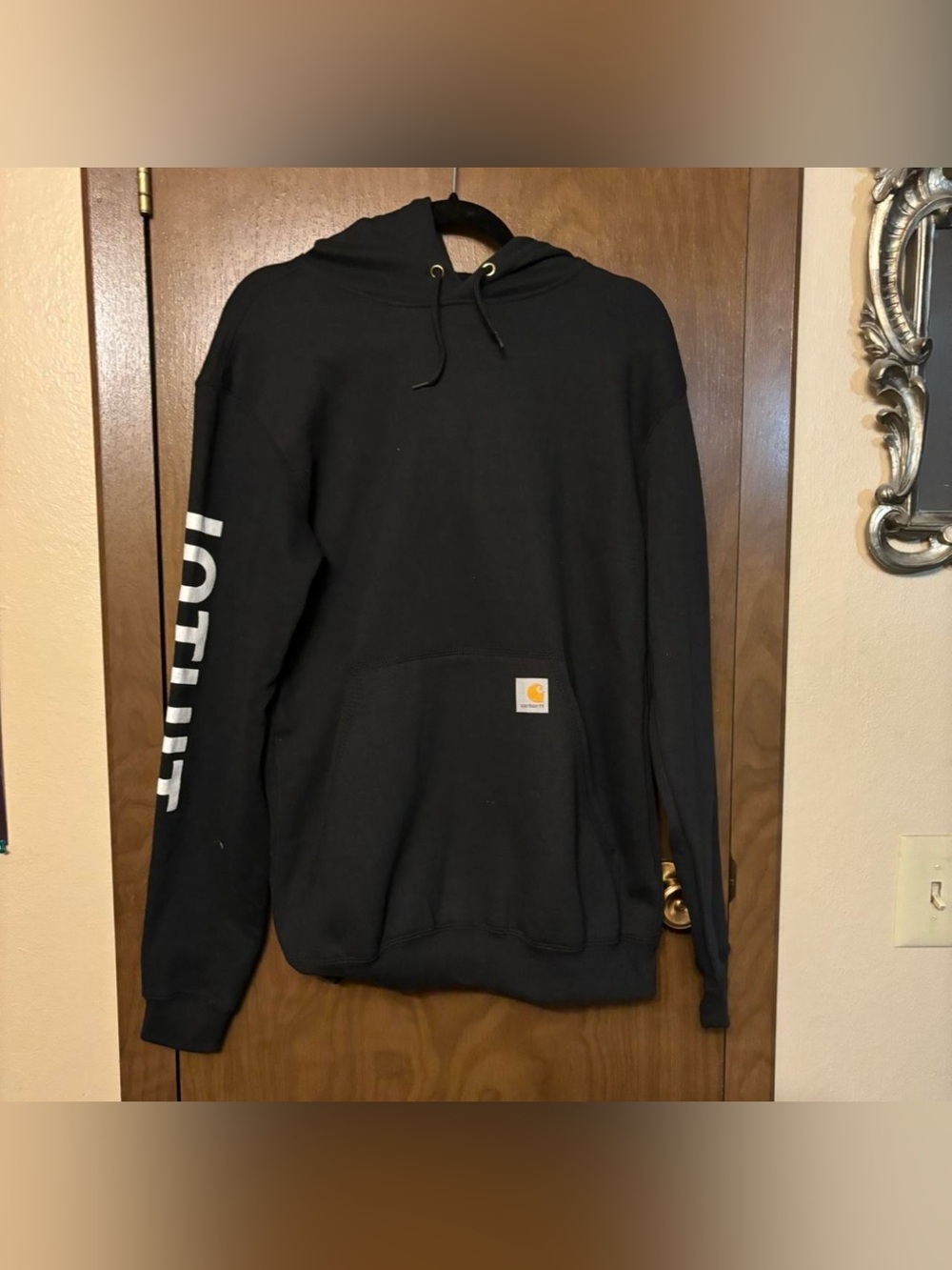 Carhartt black hoodie loose fit with white logo